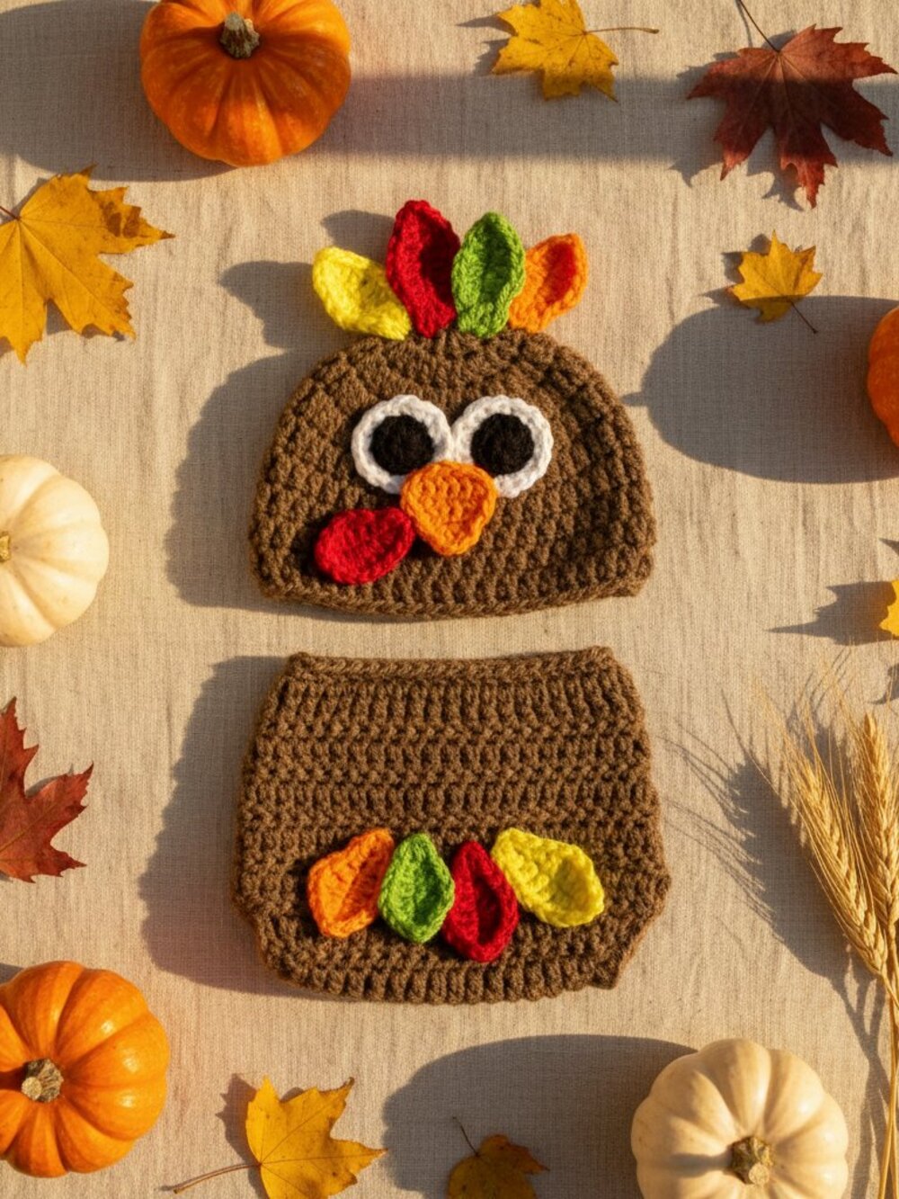 Turkey Baby Crochet Costume Set | Thanksgiving Hat & Diaper Cover | 0–3 Months